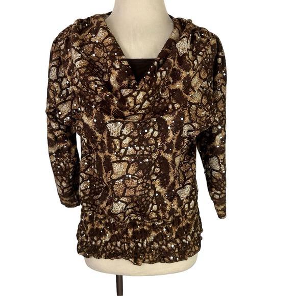 Isabella Rodriguez Tops - ISABELLA RODRIGUEZ New Animal Print Alligator TOP S Cowl Blouse Chic Maximalist